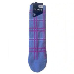 NWT Crocs Ankle Socks Purple & Pink Plaid Adults One Size Fun Spring Col…